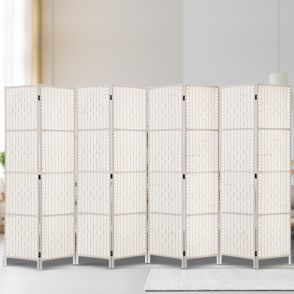 8 Panel Room Divider Screen 326X170Cm Woven White