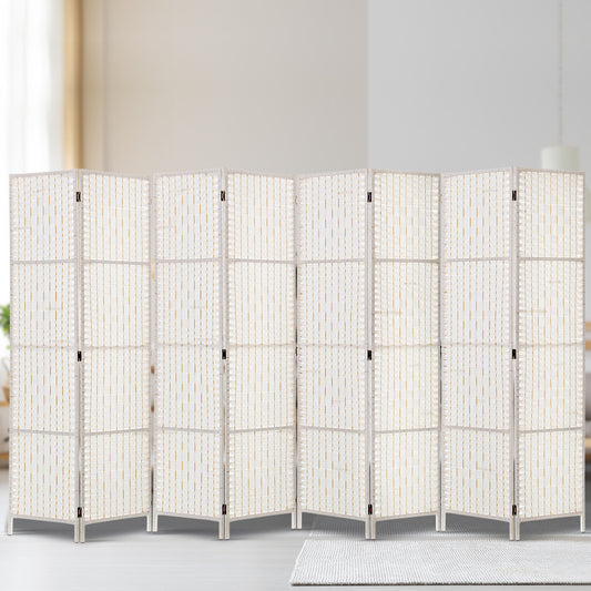 8 Panel Room Divider Screen 326X170Cm Woven White