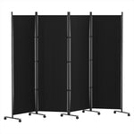 4 Panel Room Divider Screen Wheel Fabric Black