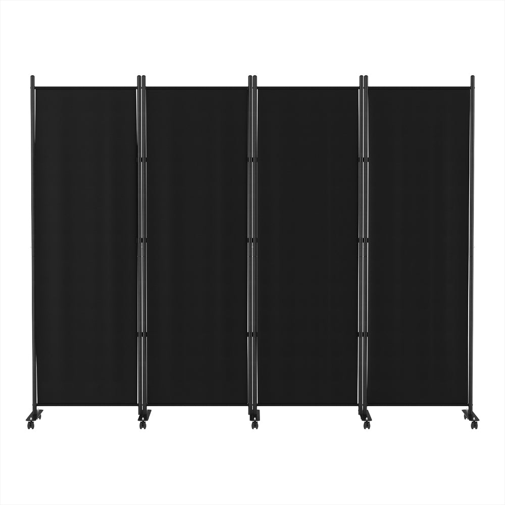 4 Panel Room Divider Screen Wheel Fabric Black