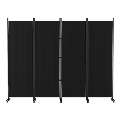 4 Panel Room Divider Screen Wheel Fabric Black