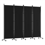 4 Panel Room Divider Screen Wheel Fabric Black