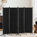 4 Panel Room Divider Screen Wheel Fabric Black