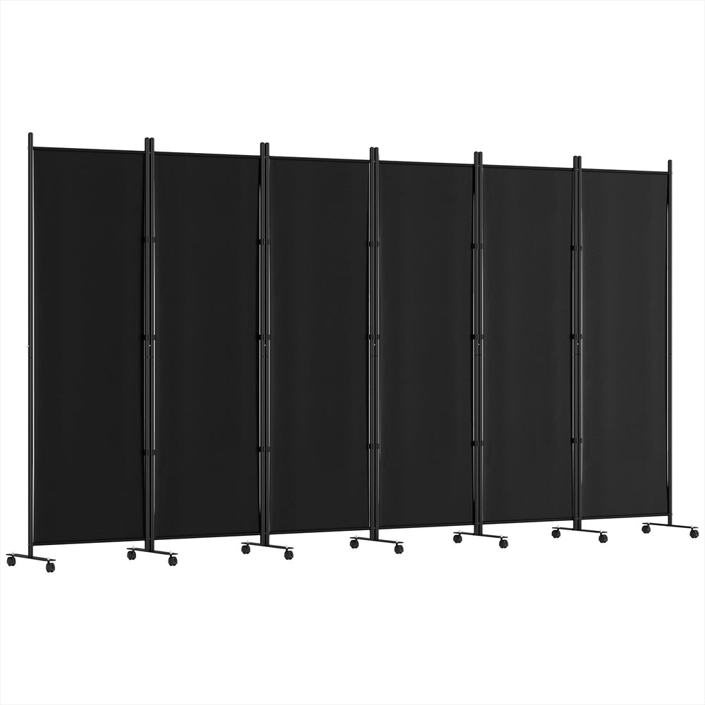 4 Panel Room Divider Screen Wheel Fabric Black