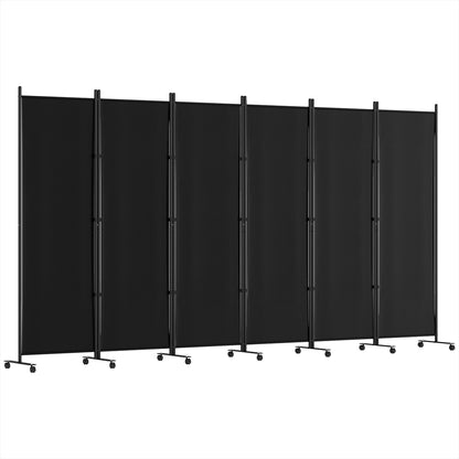 4 Panel Room Divider Screen Wheel Fabric Black
