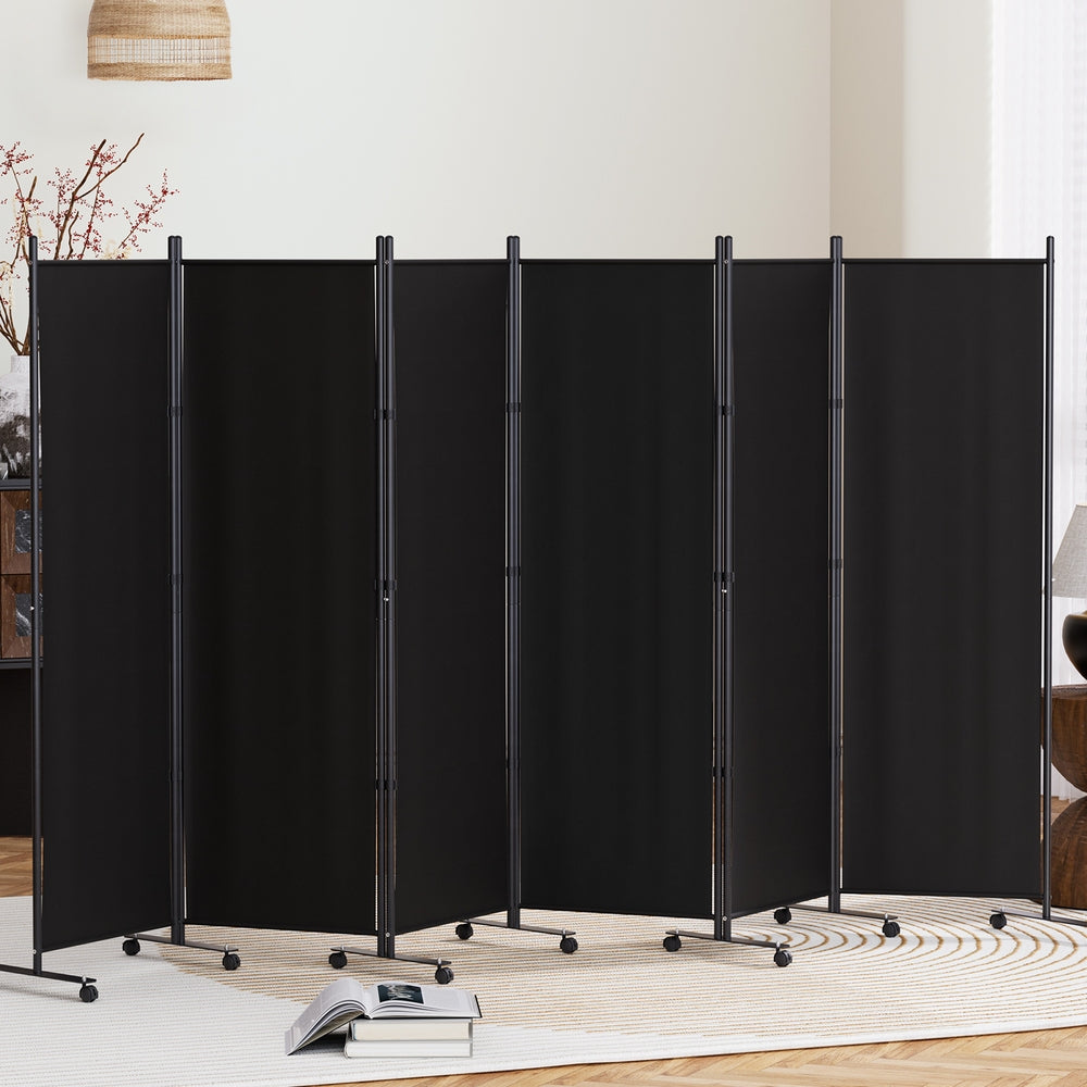4 Panel Room Divider Screen Wheel Fabric Black