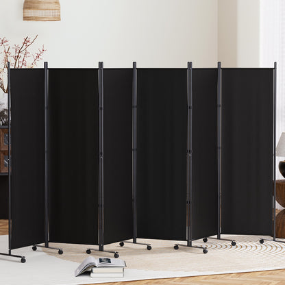 4 Panel Room Divider Screen Wheel Fabric Black