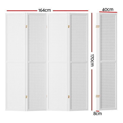 4 Panel Room Divider Screen 164x170cm Pegboard White