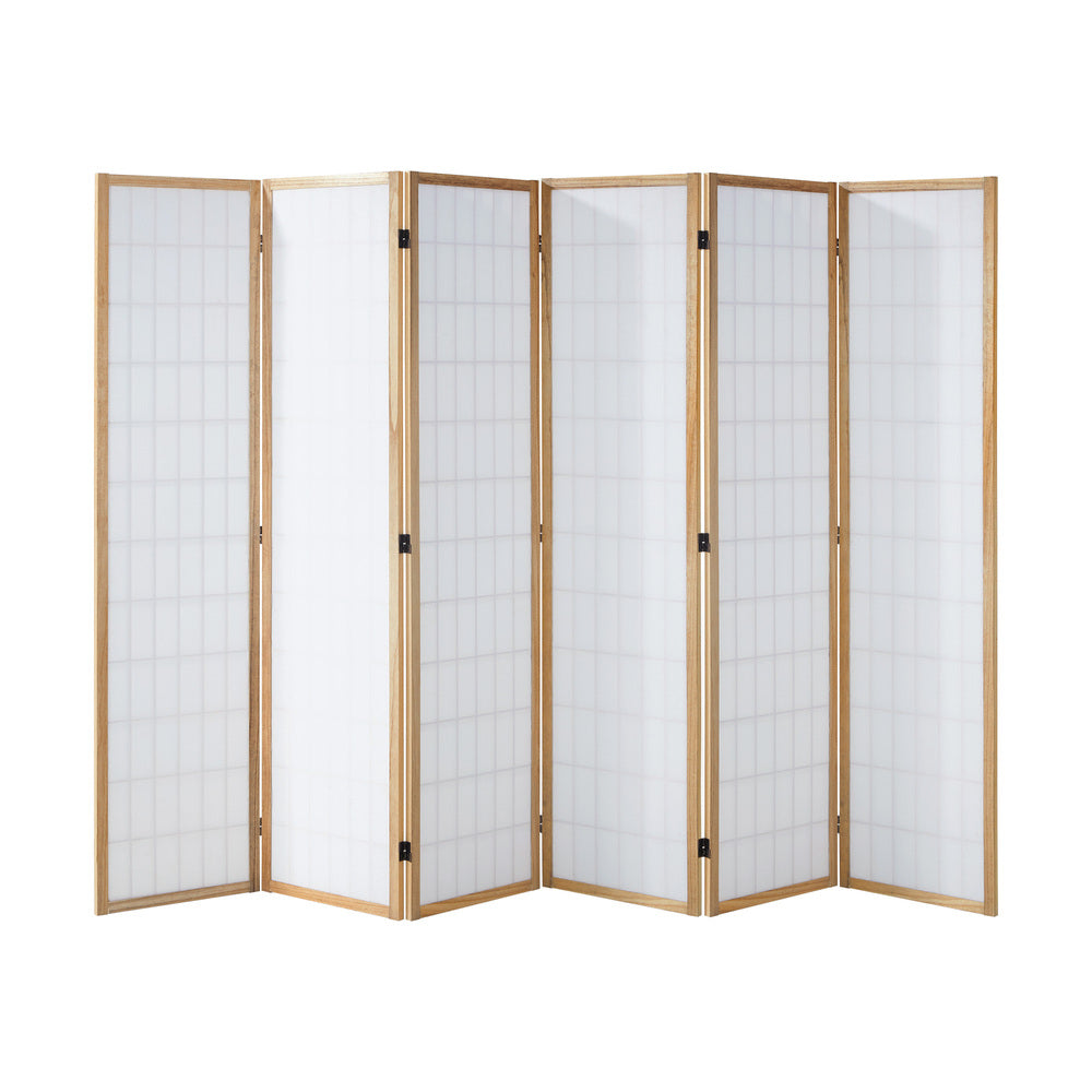 6 Panel Room Divider Timber Farbic Natural