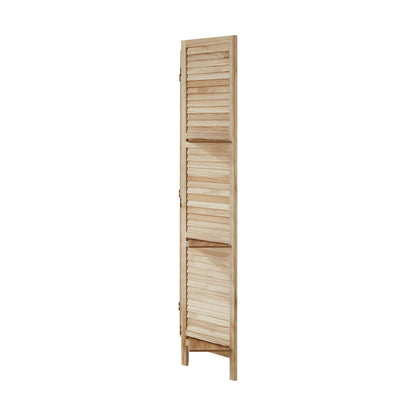 4 Panel Room Divider With Shelves Timber Wooden Natural