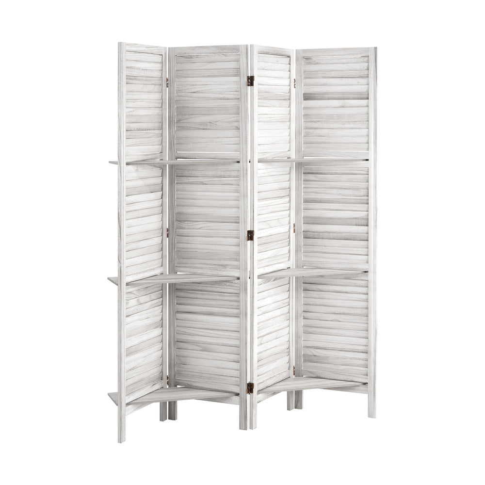 4 Panel Room Divider With Shelves Timber Wooden Natural