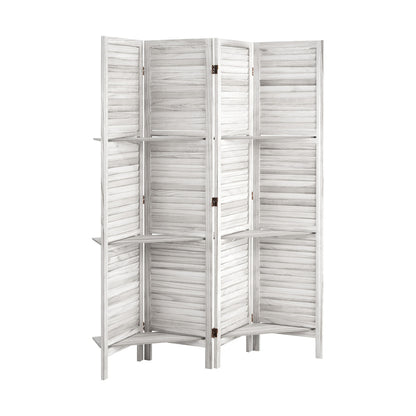 4 Panel Room Divider With Shelves Timber Wooden Natural
