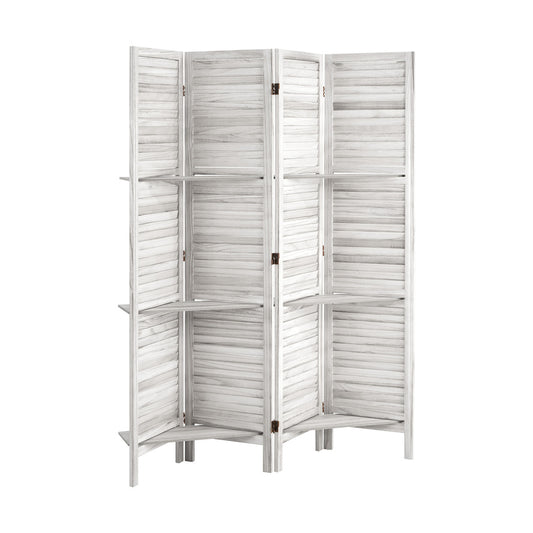 4 Panel Room Divider With Shelves Timber Wooden Natural
