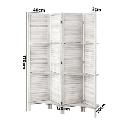 4 Panel Room Divider With Shelves Timber Wooden Natural