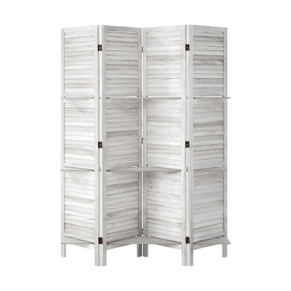 4 Panel Room Divider With Shelves Timber Wooden Natural