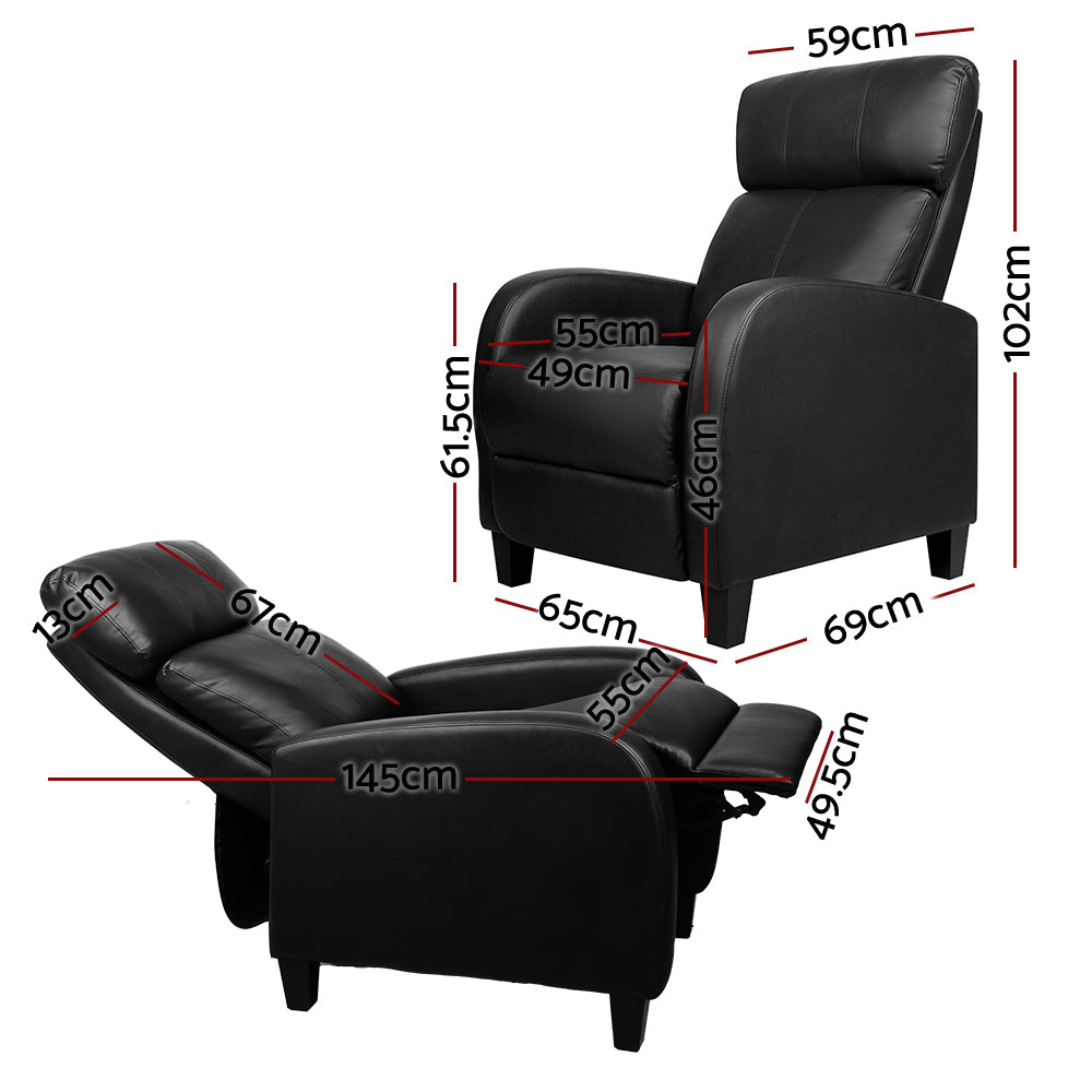 Pu Leather Reclining Armchair - Black