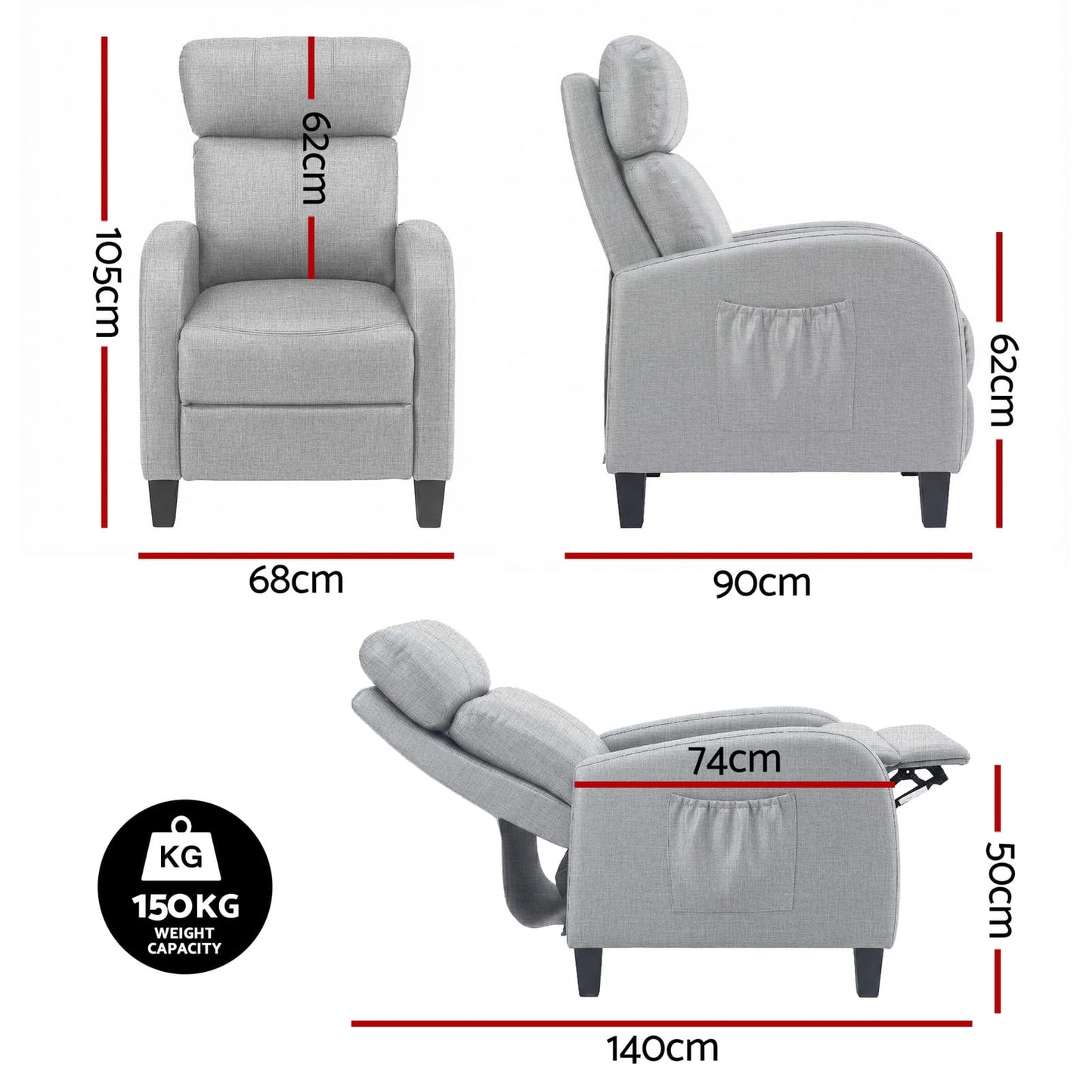 Grey Massage Recliner Chair Small king