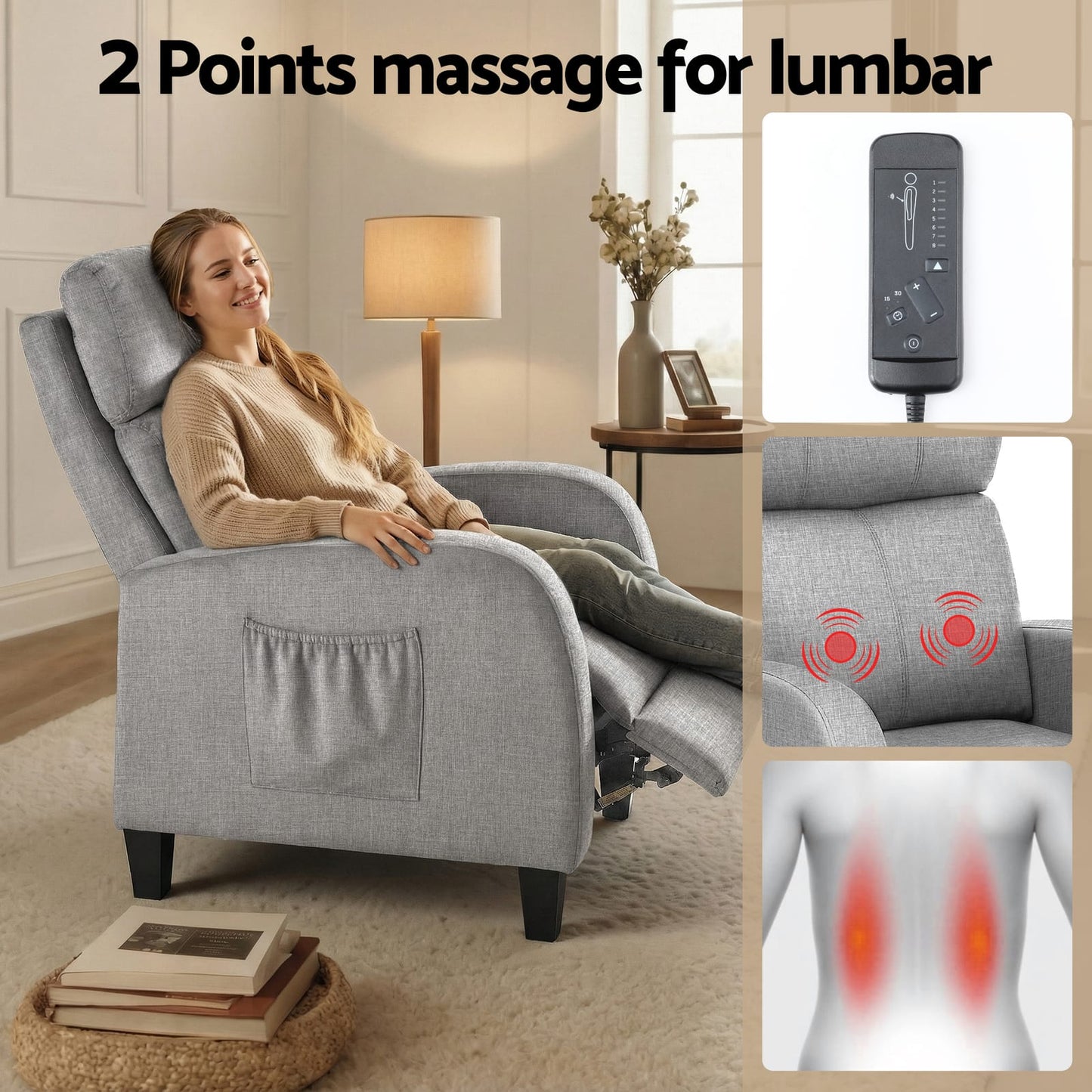 Grey Massage Recliner Chair Small king