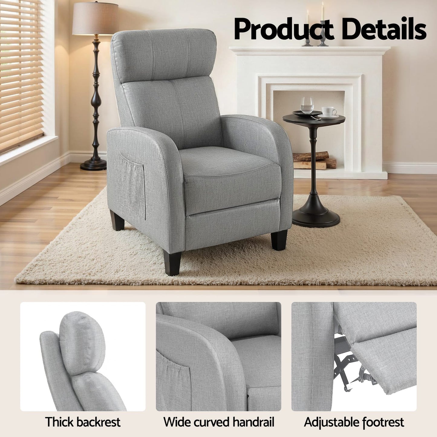Grey Massage Recliner Chair Small king