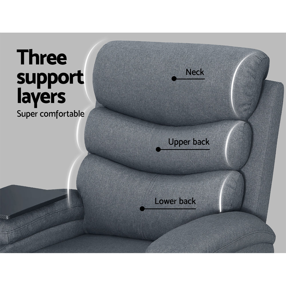 Recliner Chair Lounge Sofa Armchair Chairs Couch Fabric Grey Tray Table