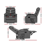 Recliner Chair Armchair Lounge Sofa Chairs Couch Velvet Grey Tray Table