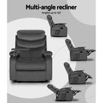 Recliner Chair Armchair Lounge Sofa Chairs Couch Velvet Grey Tray Table