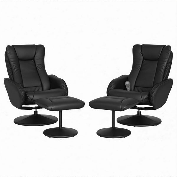  2X Recliner Chair Ottoman Heated Massage Black