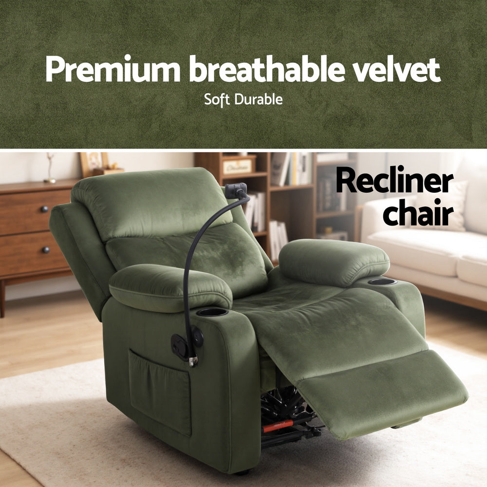 Recliner Chair Heated Massage Chair with Phone Holder Velvet