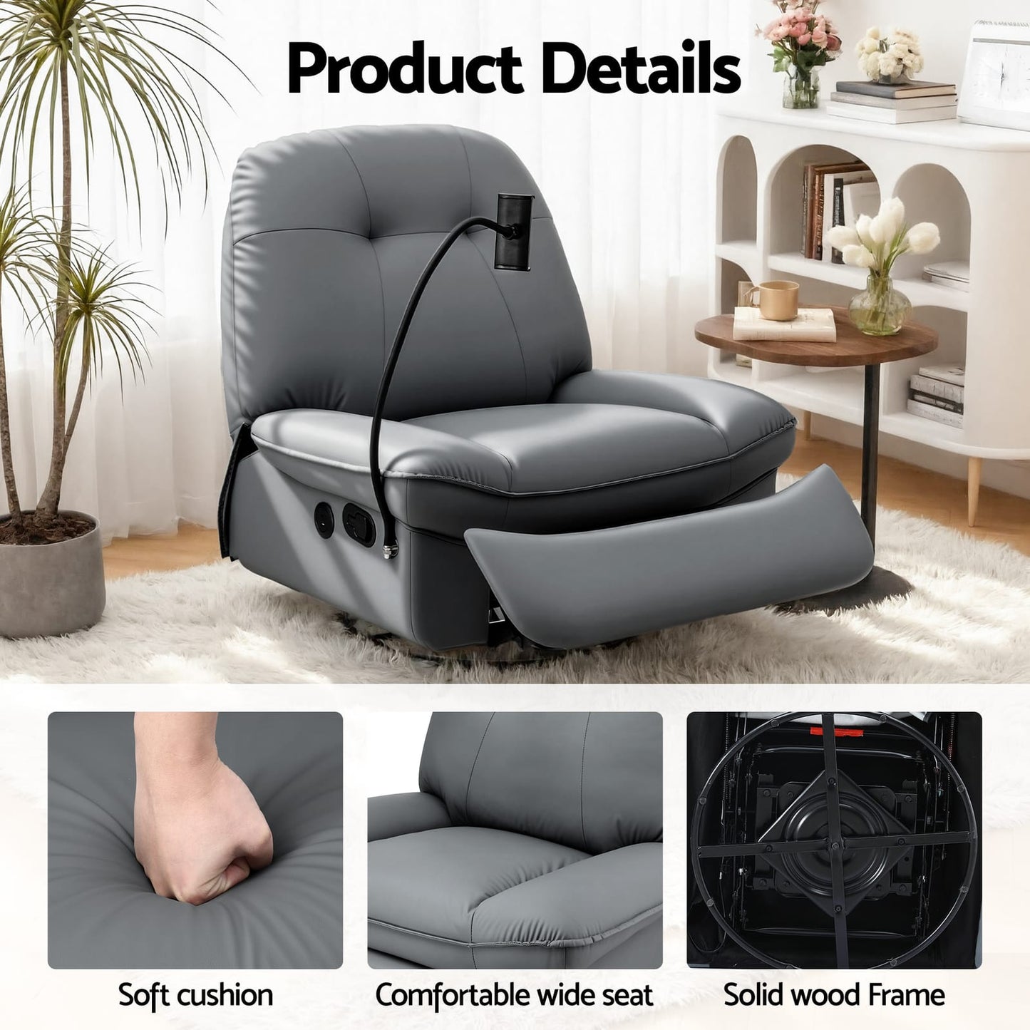 Swivel Recliner Chair Grey 100x90x96cm