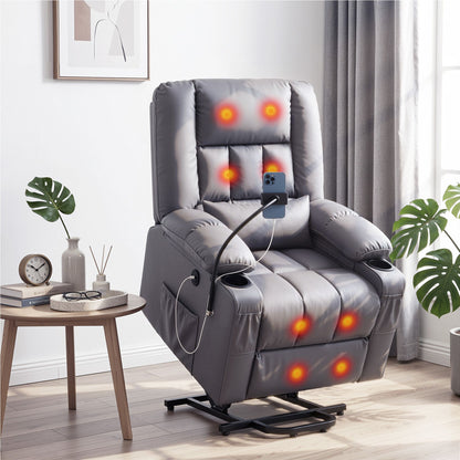 Power Lift Recliner Chair Massage Heat Grey | HomeAndLiving