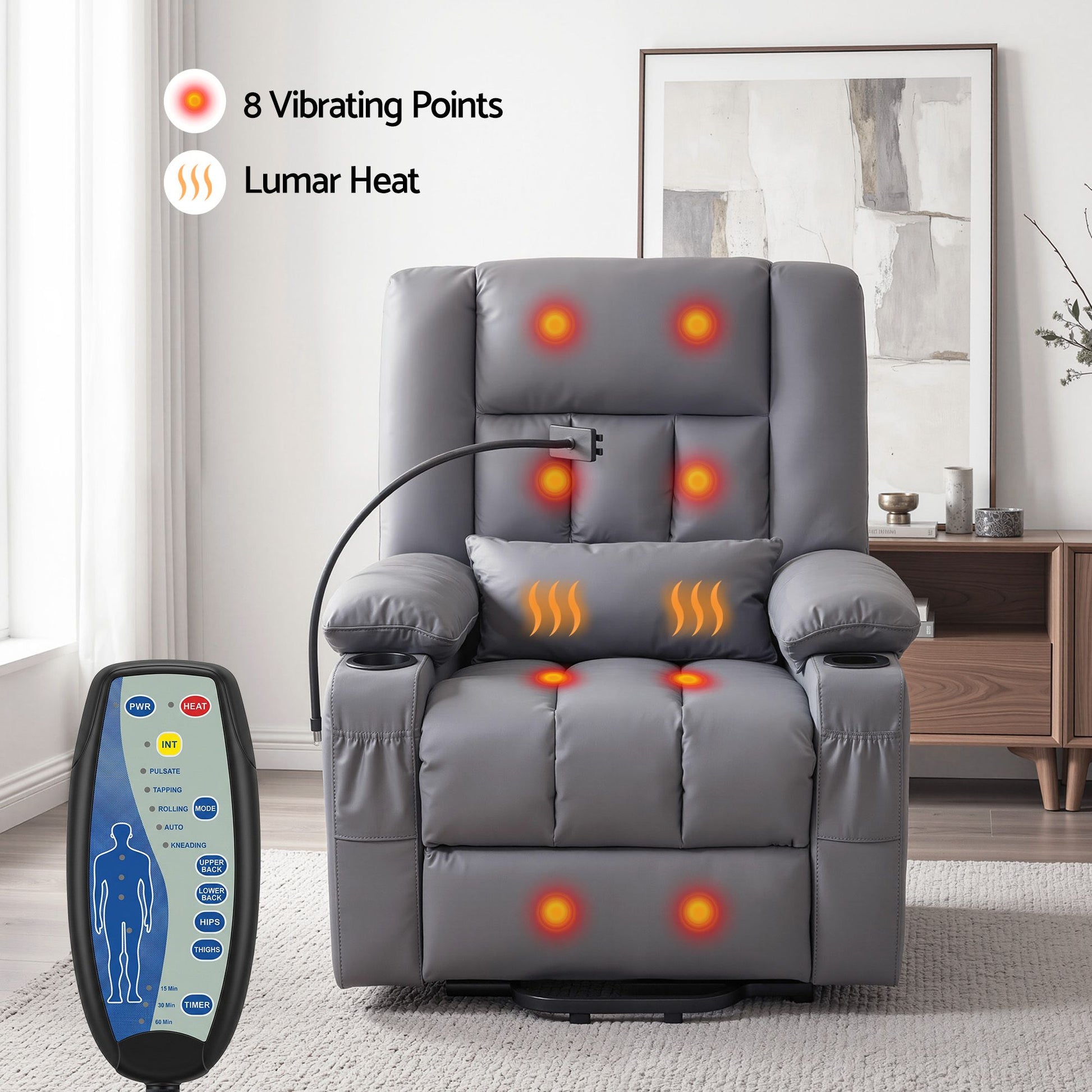 Power Lift Recliner Chair Massage Heat Grey | HomeAndLiving - 6