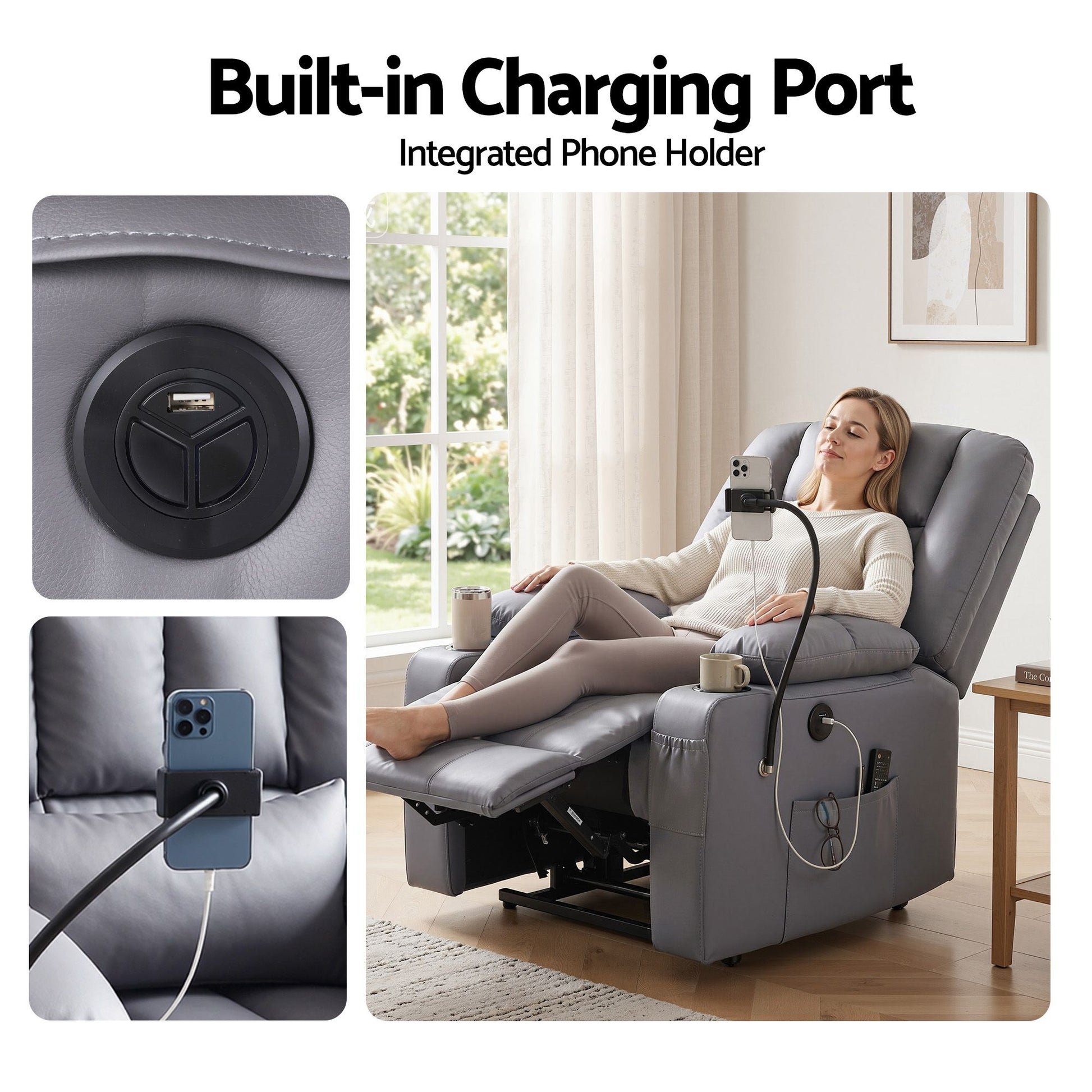 Power Lift Recliner Chair Massage Heat Grey | HomeAndLiving - 7