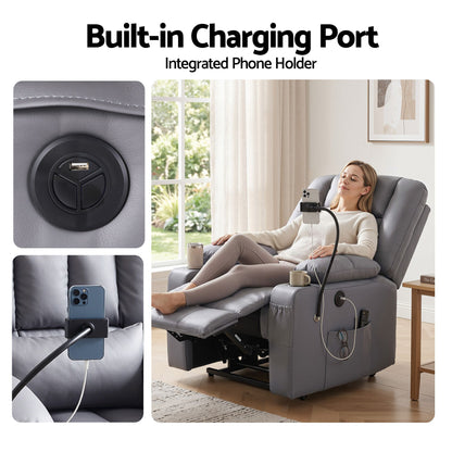 Power Lift Recliner Chair Massage Heat Grey | HomeAndLiving - 7