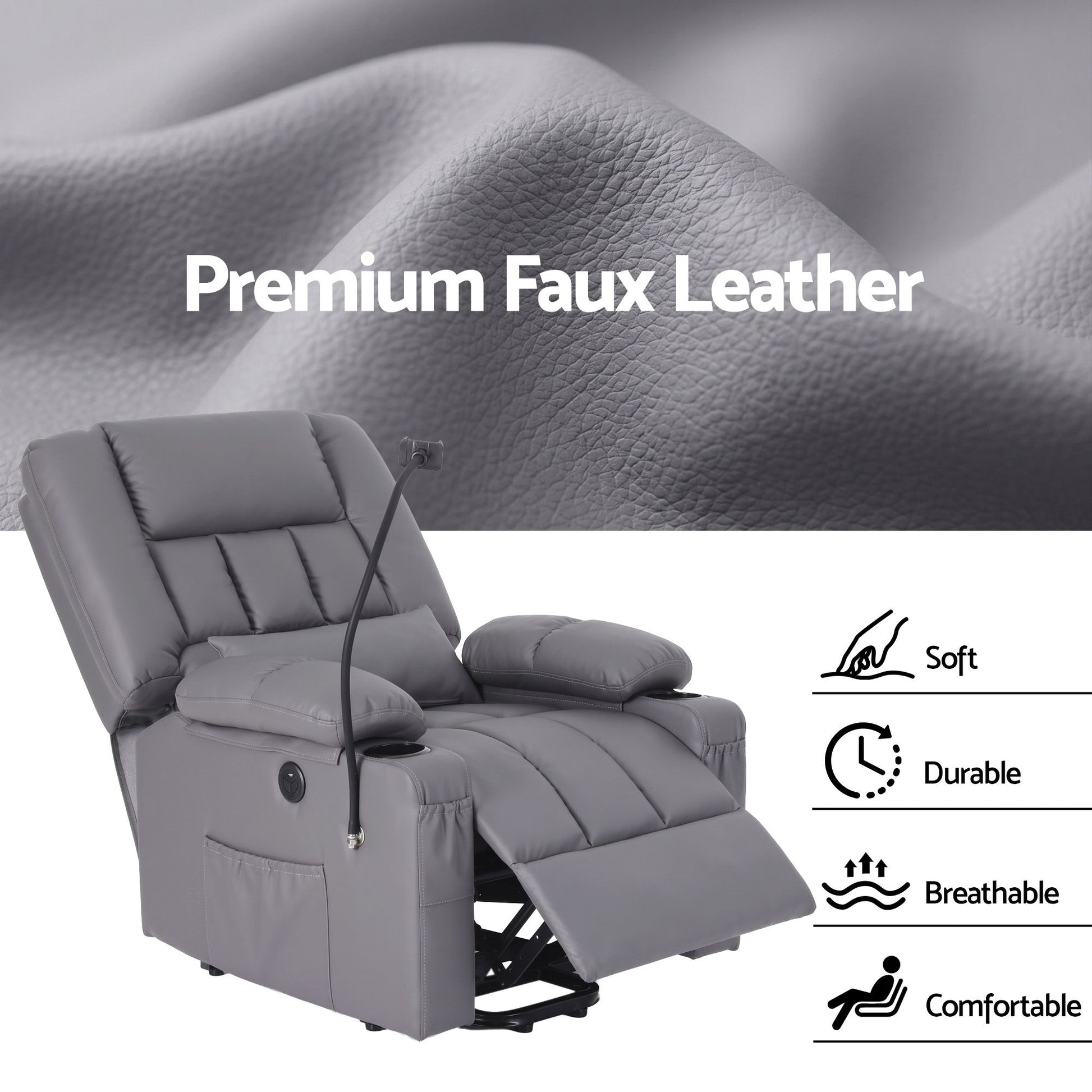 Power Lift Recliner Chair Massage Heat Grey | HomeAndLiving - 8