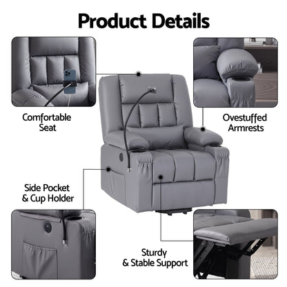Power Lift Recliner Chair Massage Heat Grey | HomeAndLiving - 9