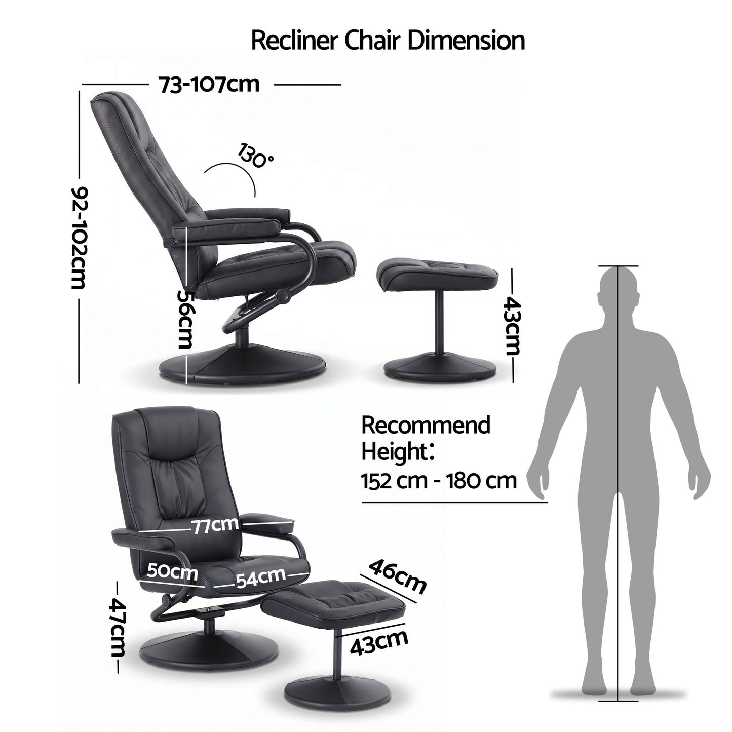 Swivel Recliner Chair Ottoman Set PU Leather | HomeAndLiving - 3
