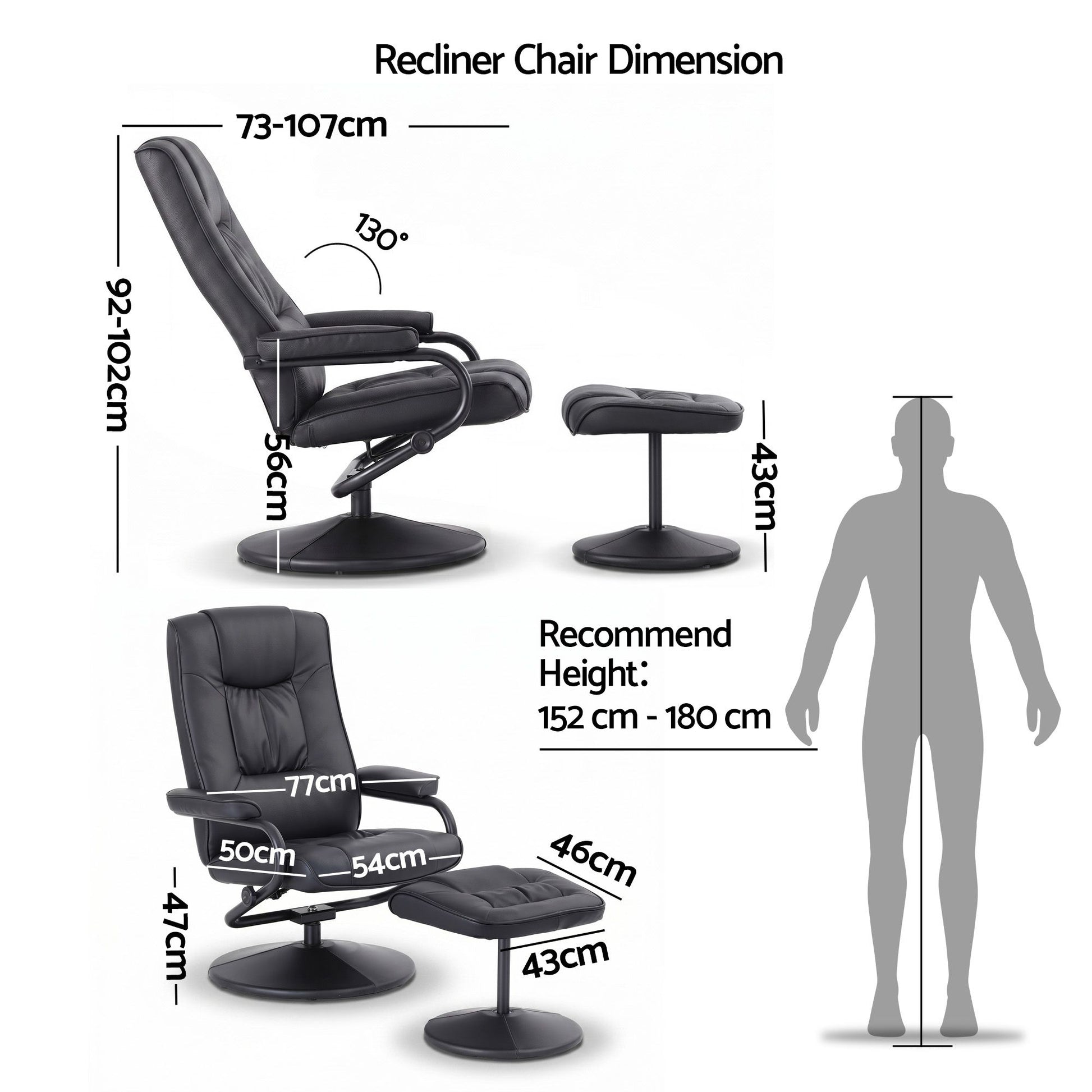 Swivel Recliner Chair Ottoman Set PU Leather | HomeAndLiving - 3