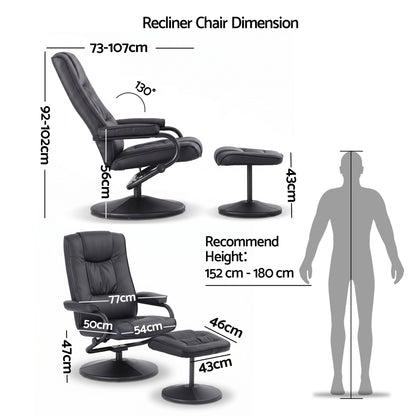 Swivel Recliner Chair Ottoman Set PU Leather | HomeAndLiving - 3