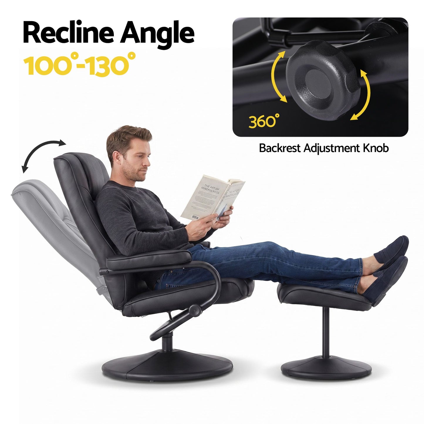 Swivel Recliner Chair Ottoman Set PU Leather | HomeAndLiving - 5