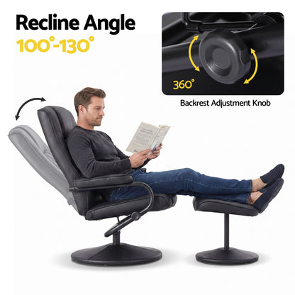 Swivel Recliner Chair Ottoman Set PU Leather | HomeAndLiving - 5
