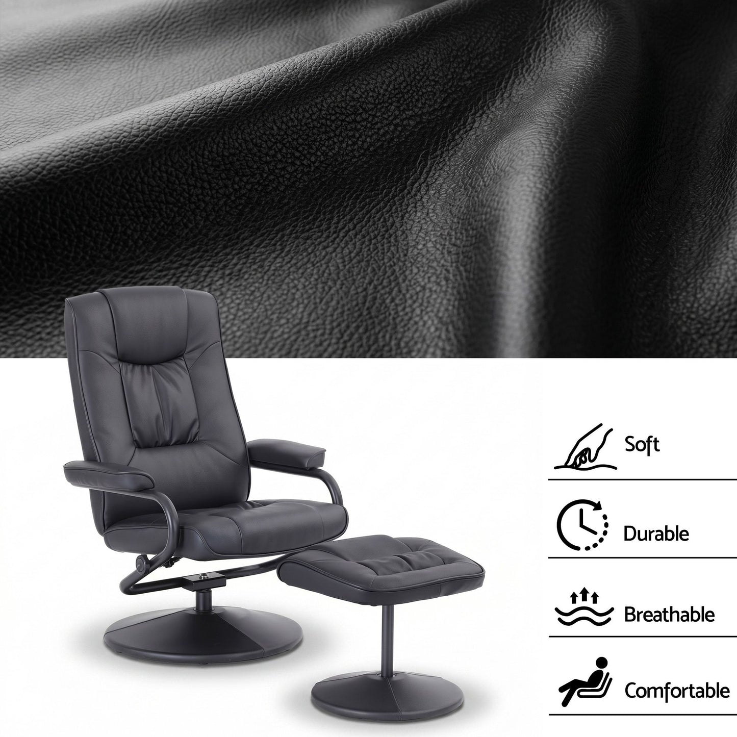 Swivel Recliner Chair Ottoman Set PU Leather | HomeAndLiving - 7