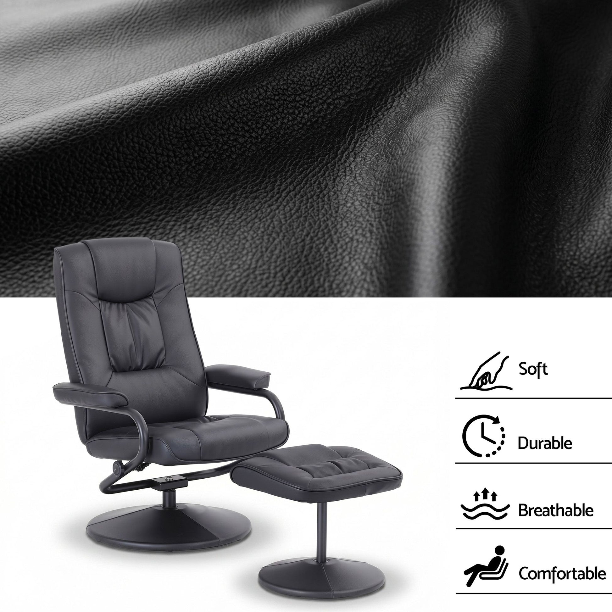 Swivel Recliner Chair Ottoman Set PU Leather | HomeAndLiving - 7