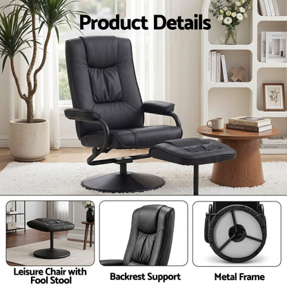 Swivel Recliner Chair Ottoman Set PU Leather | HomeAndLiving - 8