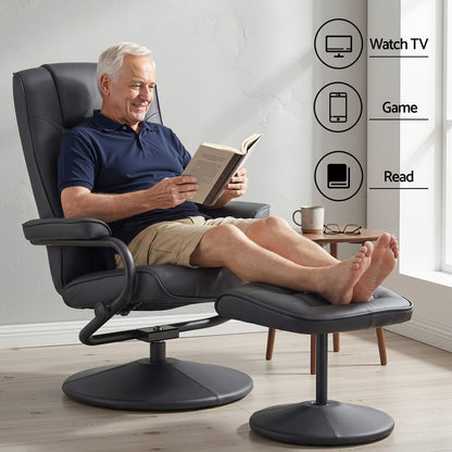 Swivel Recliner Chair Ottoman Set PU Leather | HomeAndLiving - 9