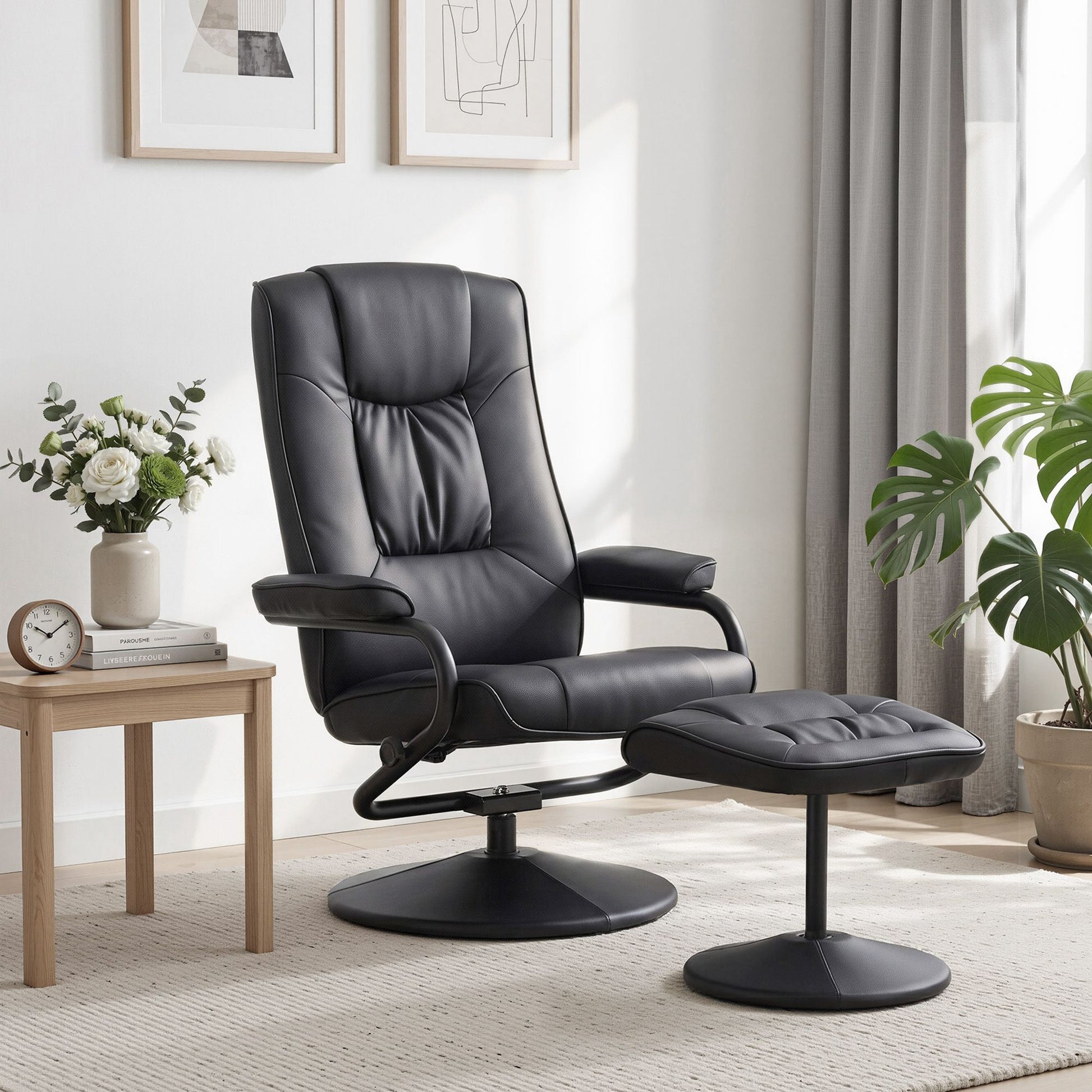 Swivel Recliner Chair Ottoman Set PU Leather | HomeAndLiving