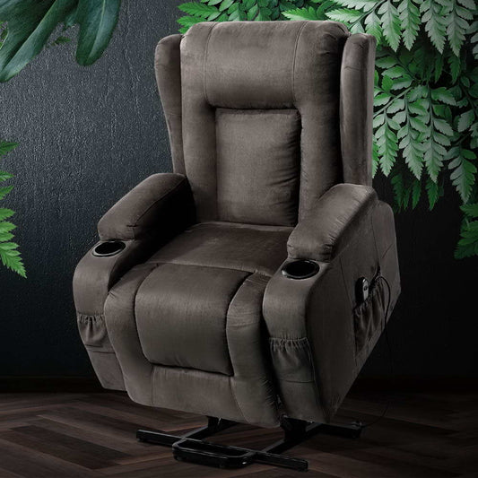 Recliner Chair Lift Assist Heated Massage Chair Velvet Rukwa