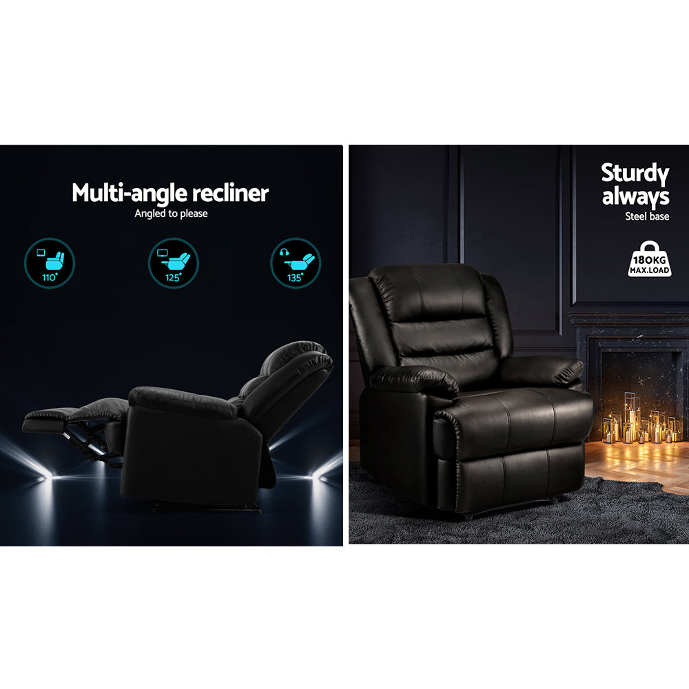 Recliner Chair Leather Black Cissy