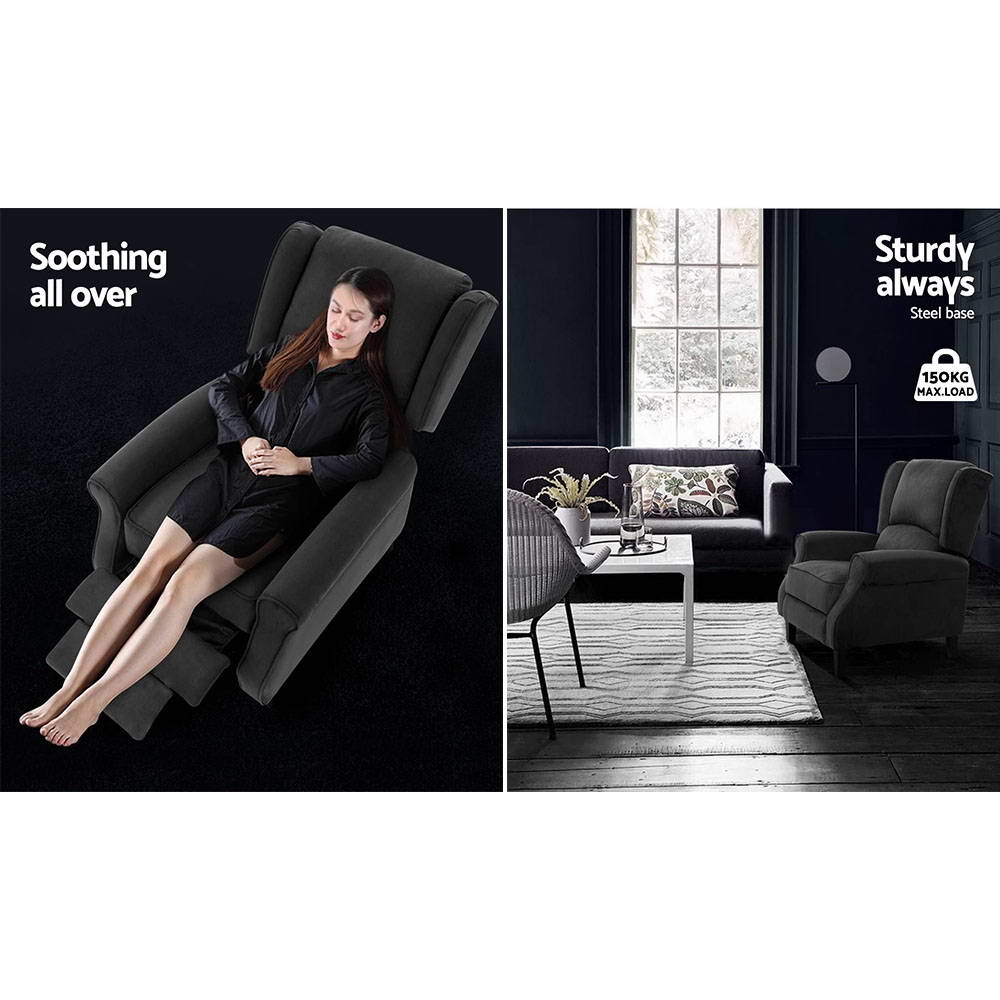 Recliner Chair Sofa Lounge Soft Suede Armchair Couch Charcoal
