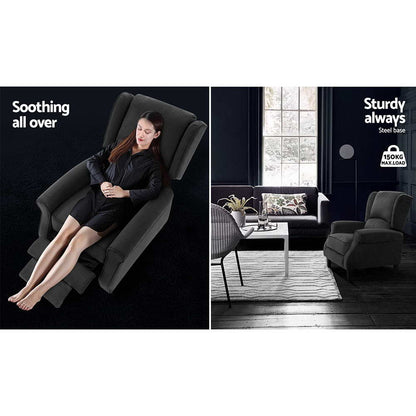 Recliner Chair Sofa Lounge Soft Suede Armchair Couch Charcoal