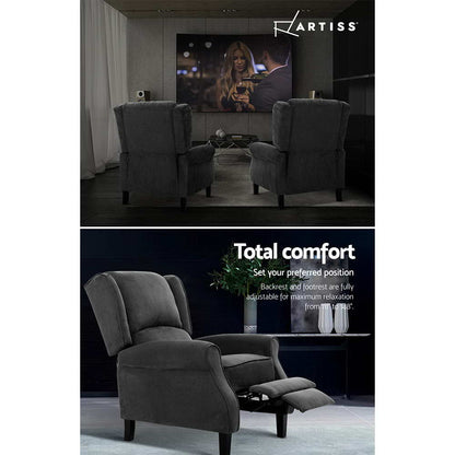 Recliner Chair Sofa Lounge Soft Suede Armchair Couch Charcoal